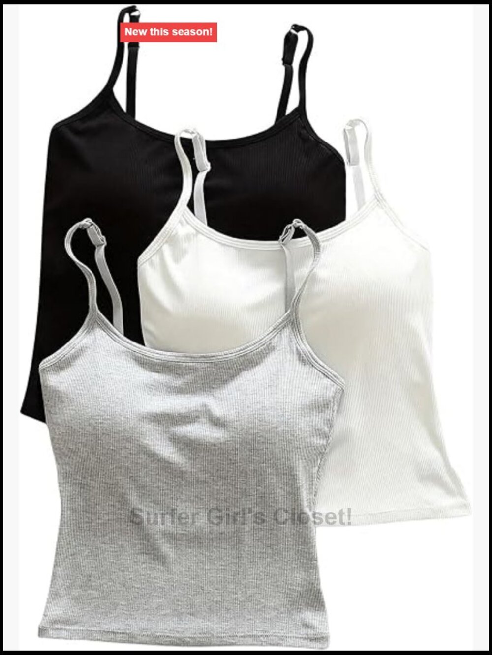 3 Pack Crop Cami Tanks w Built In Bra Viscose Spaghetti Strap